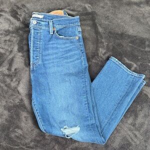 Levi's Blue Wedgie Straight Jeans with Subtle Knee Distress